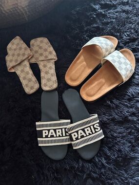 SHEIN Black and White 'PARIS' Slide Sandals